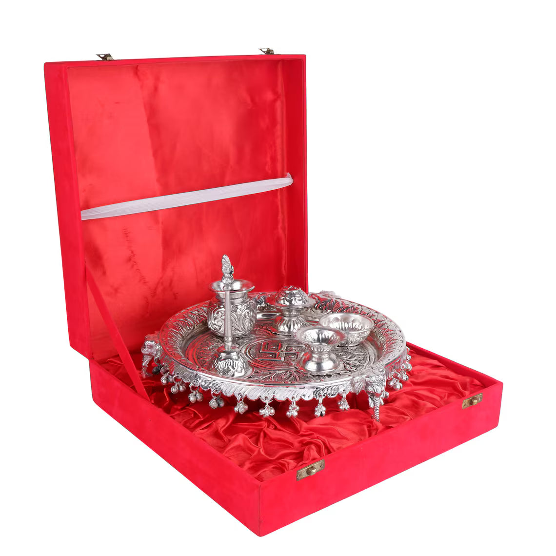German Silver Pooja Thali Set 10 Inch 3