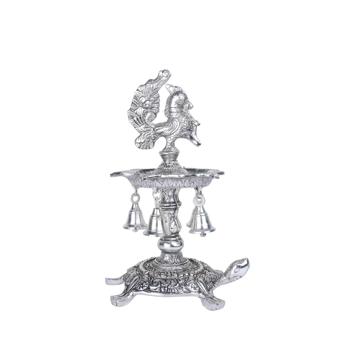 German Silver Peacock Oil Lamp 11 Inch 3