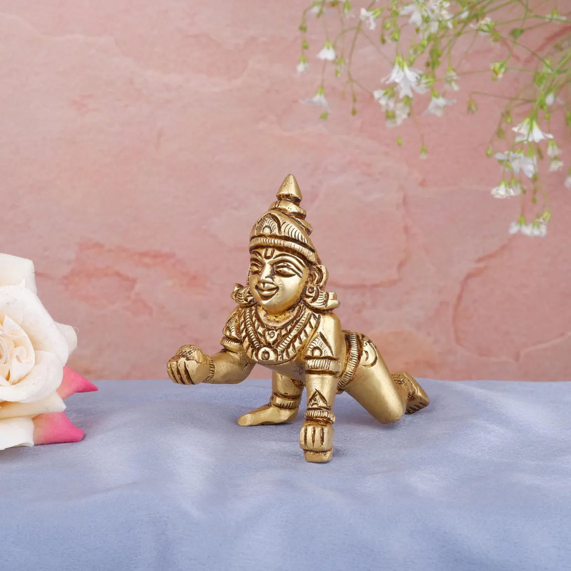 Brass Bal Krishna Laddu Gopal Statue 3 Inch 1