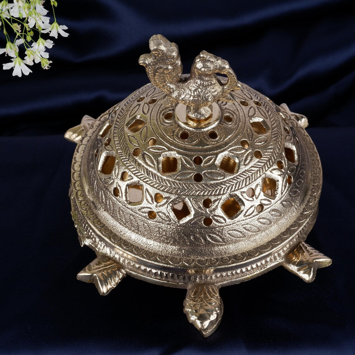 Brass Peacock Incense Burner Dhoop Holder 4