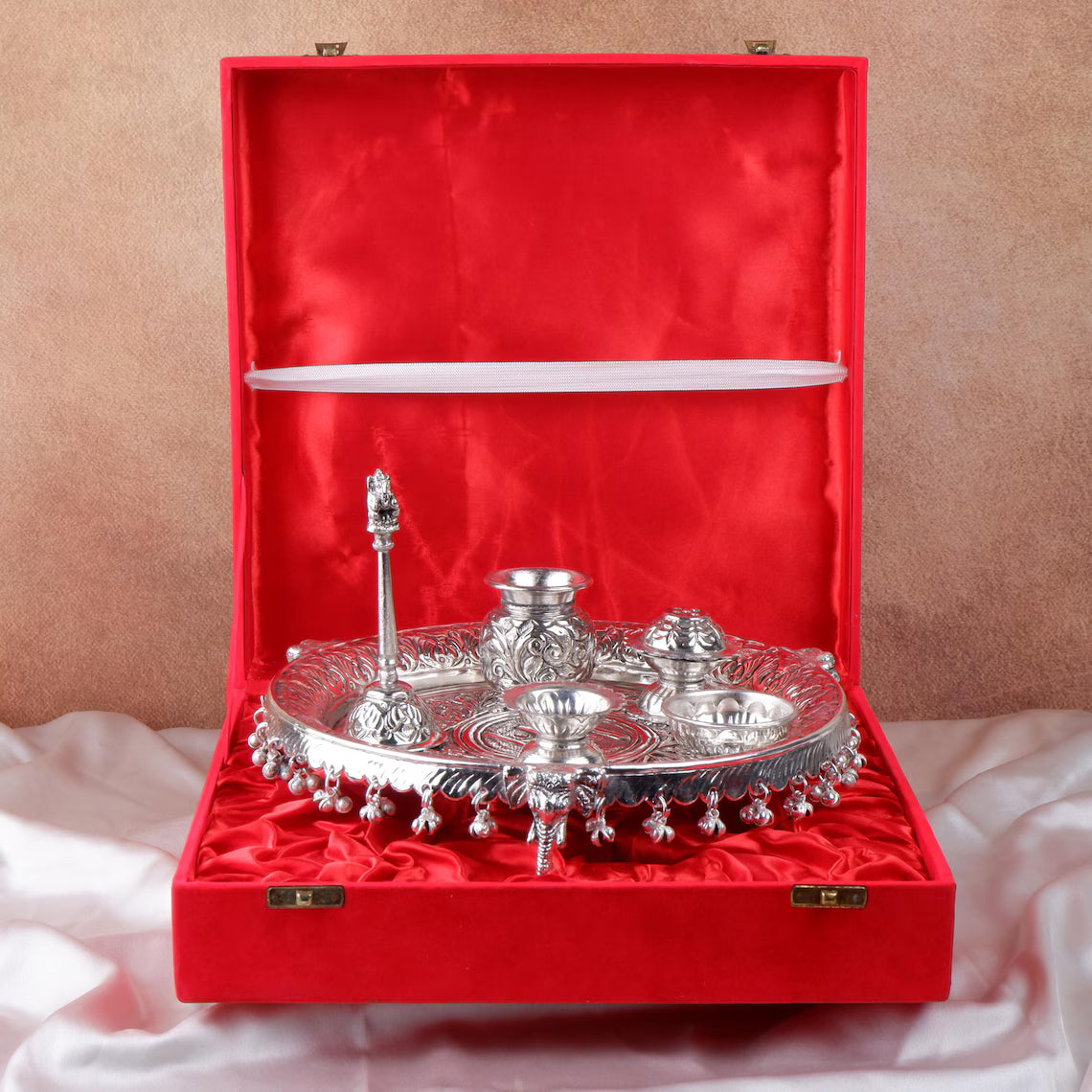 German Silver Pooja Thali Set 10 Inch 5