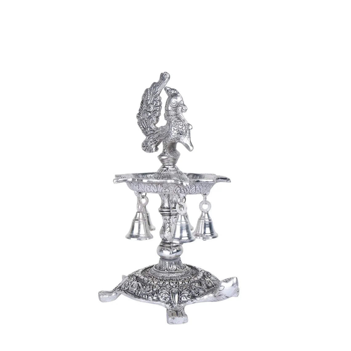 German Silver Peacock Oil Lamp 11 Inch 4