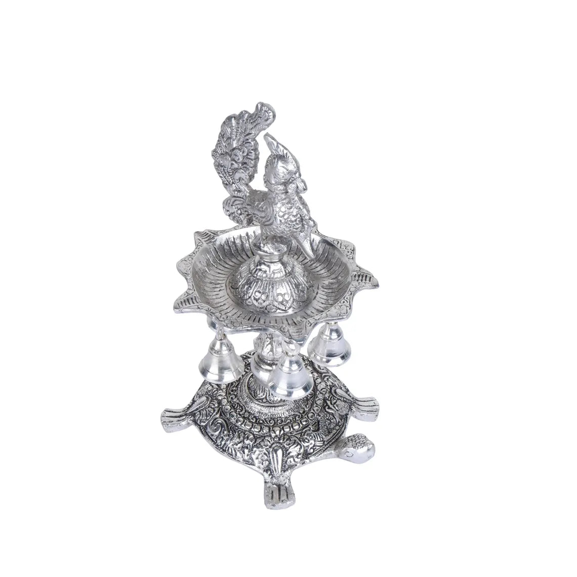 German Silver Peacock Oil Lamp 11 Inch 5