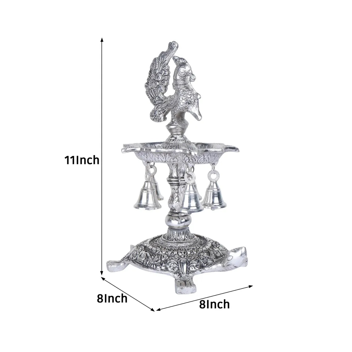 German Silver Peacock Oil Lamp 11 Inch 2