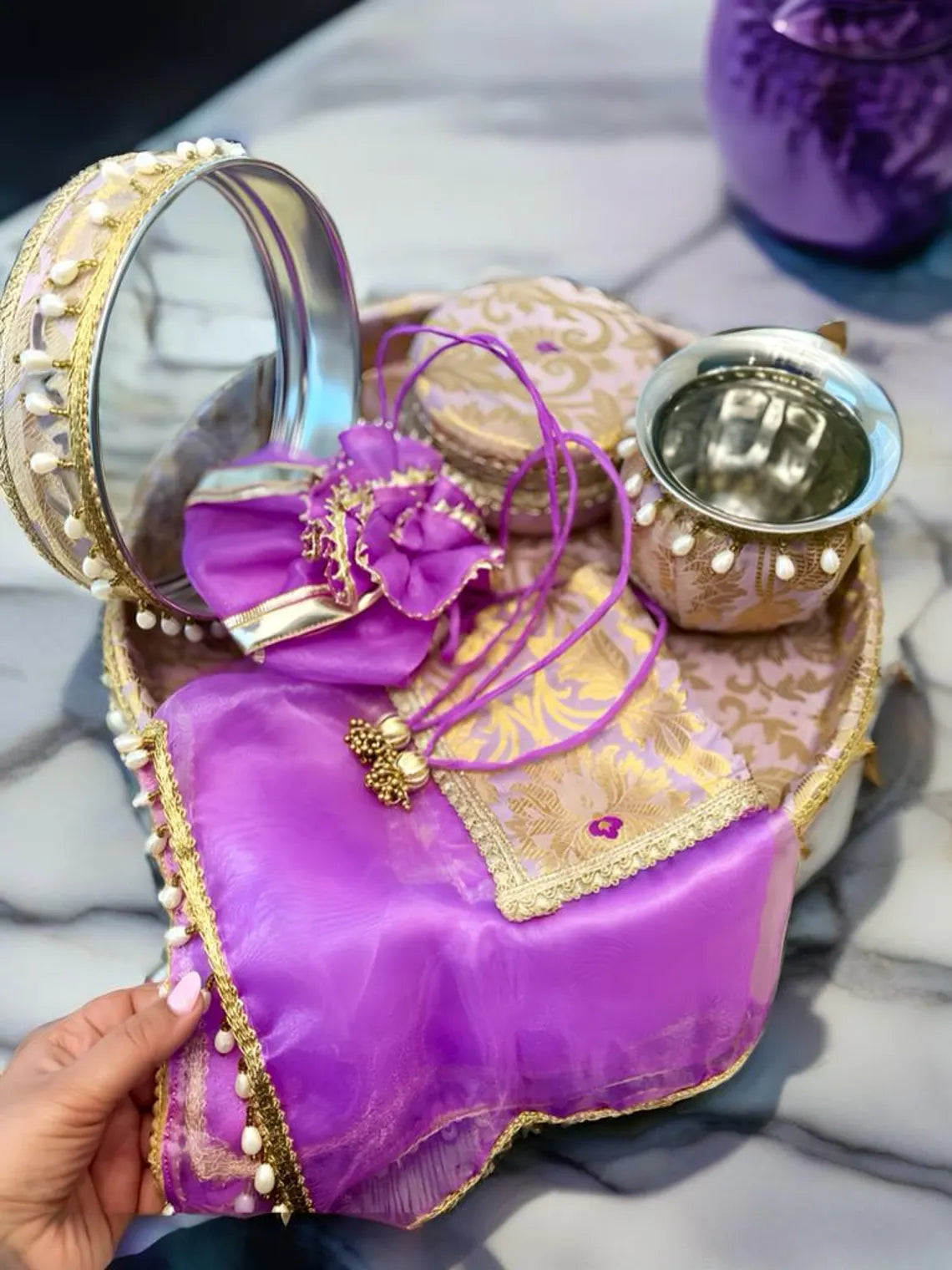 Fabric Karwa Thali Set 12 Inch 6