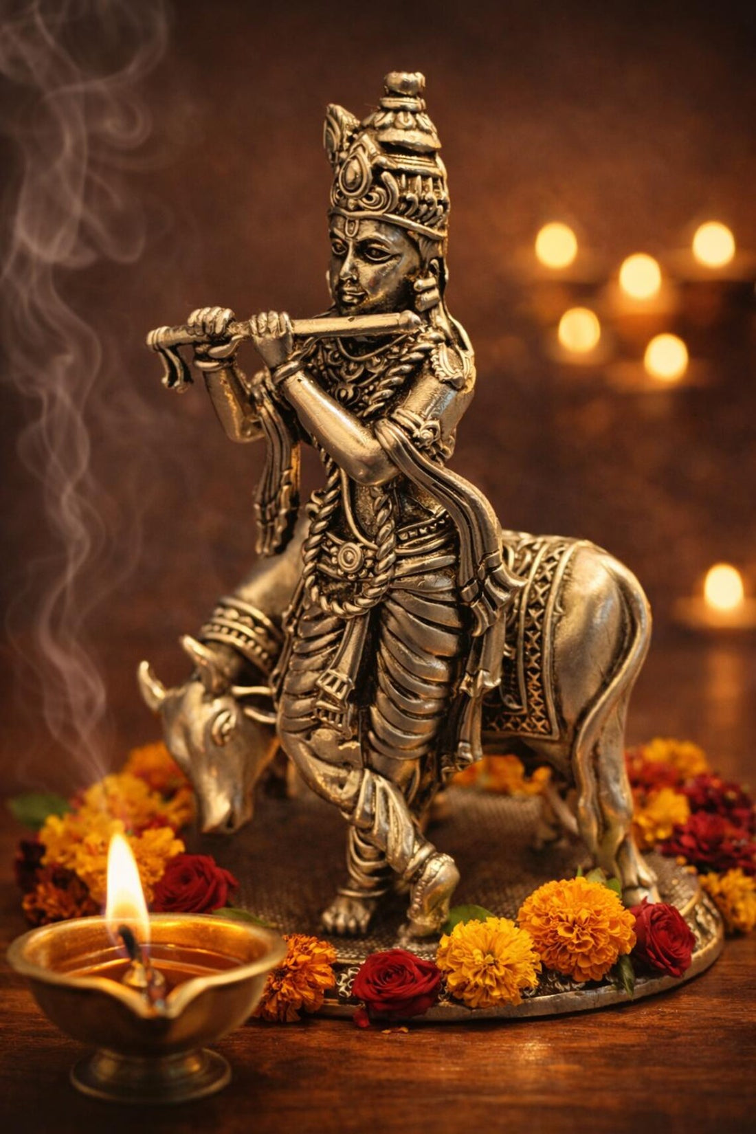 German Silver Krishna Statue 5 Inch 1