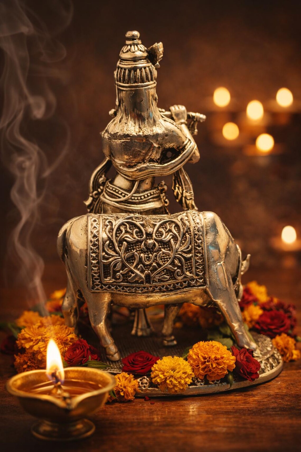 German Silver Krishna Statue 5 Inch 3