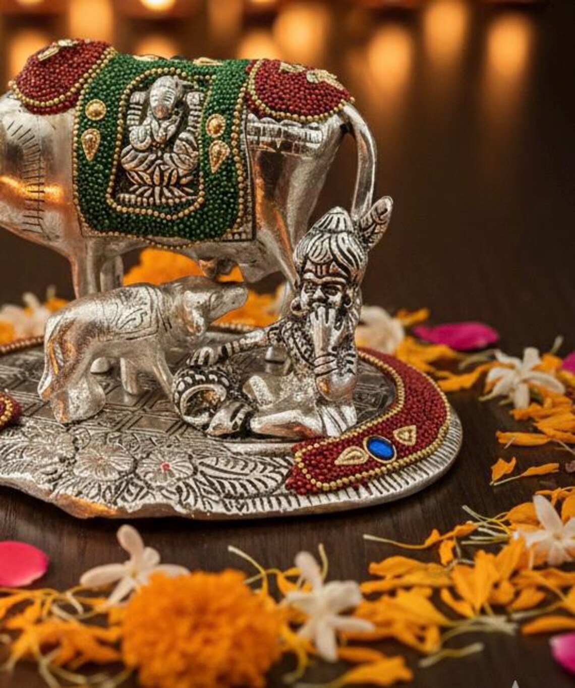 German Silver Kamadhenu Bal Gopal Statue 3