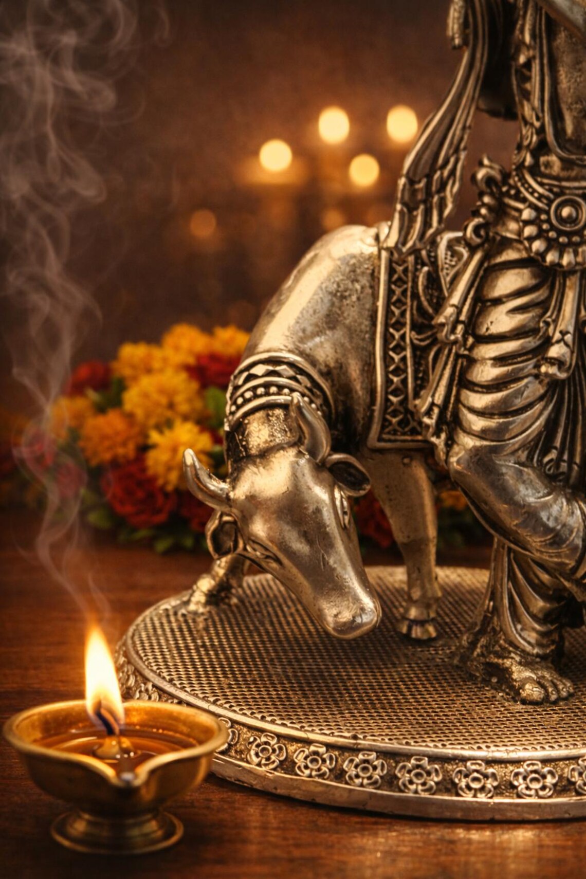 German Silver Krishna Statue 5 Inch 4