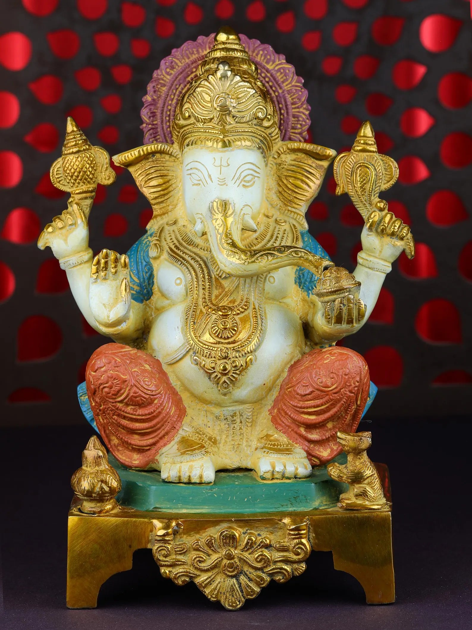 Brass Ganesha on Chowki 12 Inch 1
