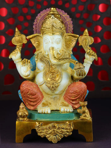 Brass Ganesha on Chowki 12 Inch 1