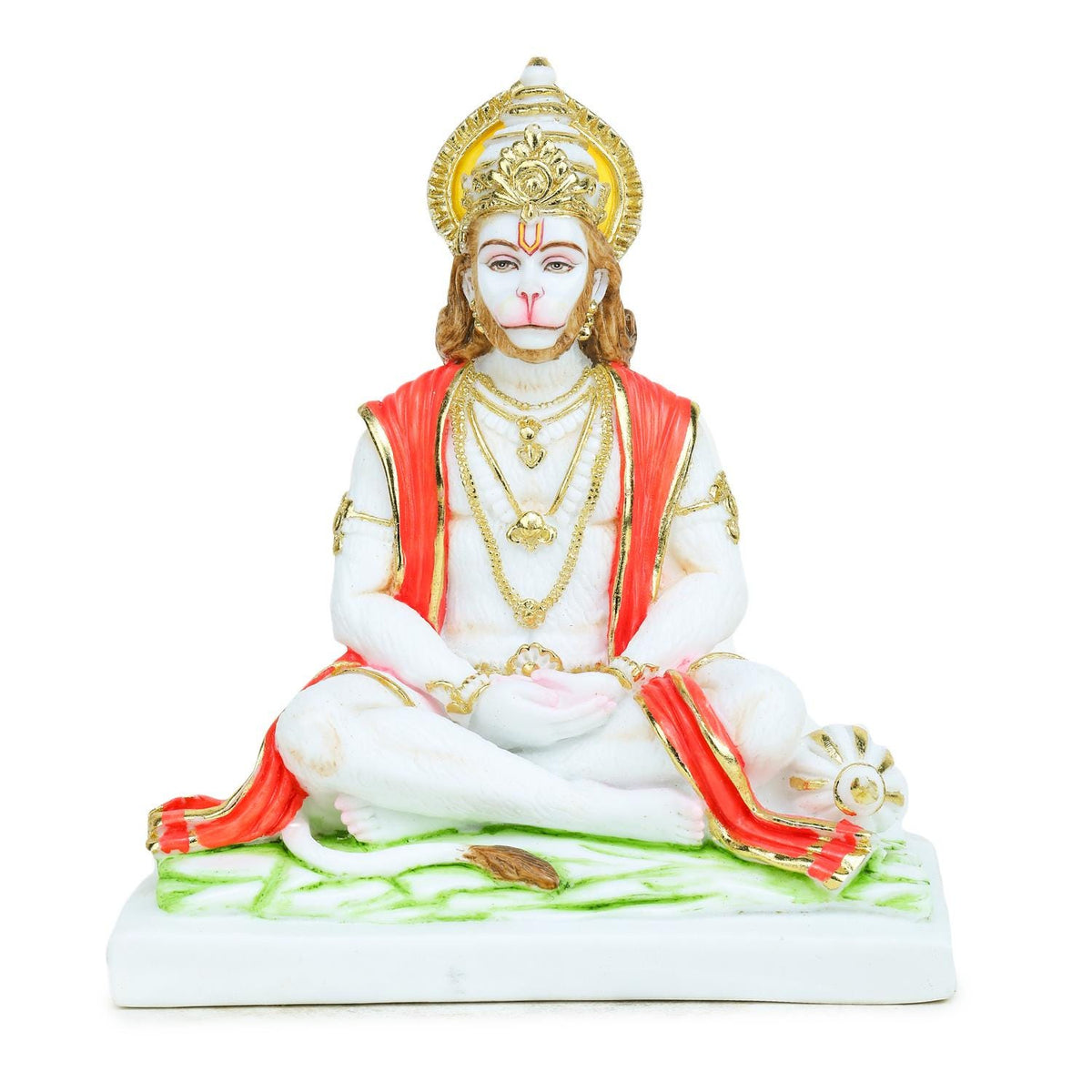Pure Makrana Cultured Marble Hanuman Statue 10 Inch - Meditating Lord Bajrangbali Idol