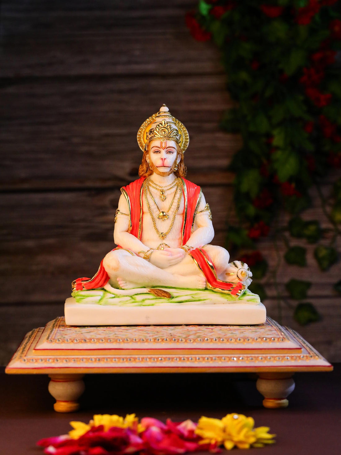Pure Makrana Cultured Marble Hanuman Statue 10 Inch - Meditating Lord Bajrangbali Idol