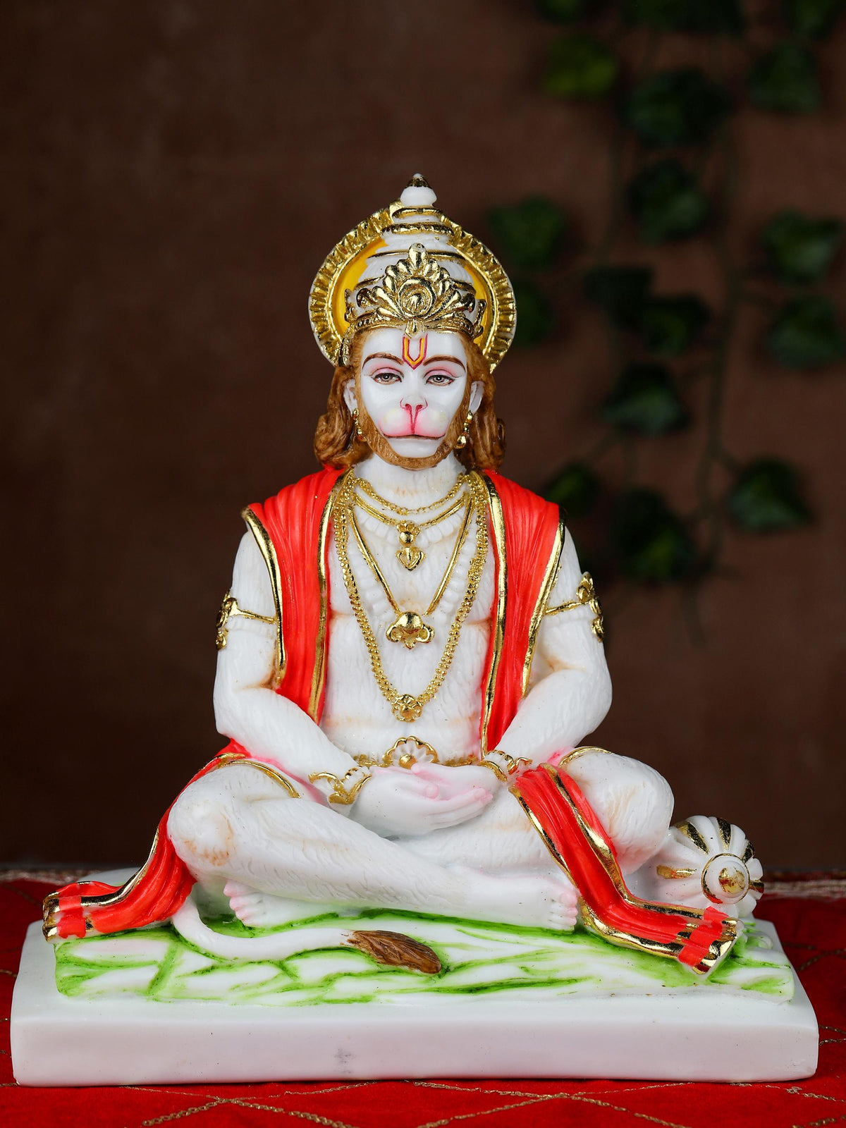 Pure Makrana Cultured Marble Hanuman Statue 10 Inch - Meditating Lord Bajrangbali Idol