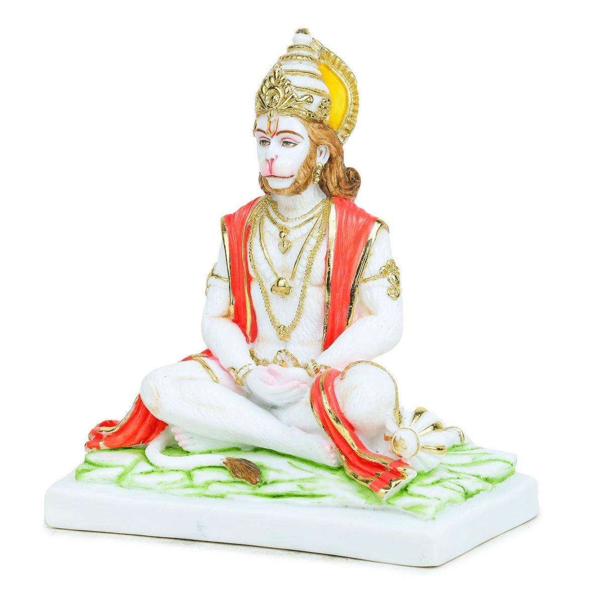 Pure Makrana Cultured Marble Hanuman Statue 10 Inch - Meditating Lord Bajrangbali Idol