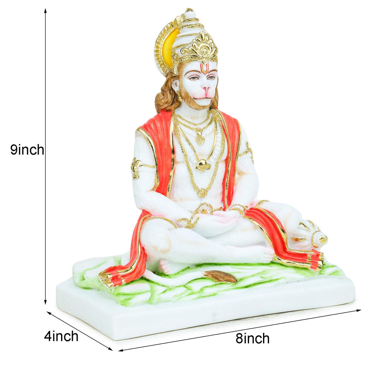 Pure Makrana Cultured Marble Hanuman Statue 10 Inch - Meditating Lord Bajrangbali Idol