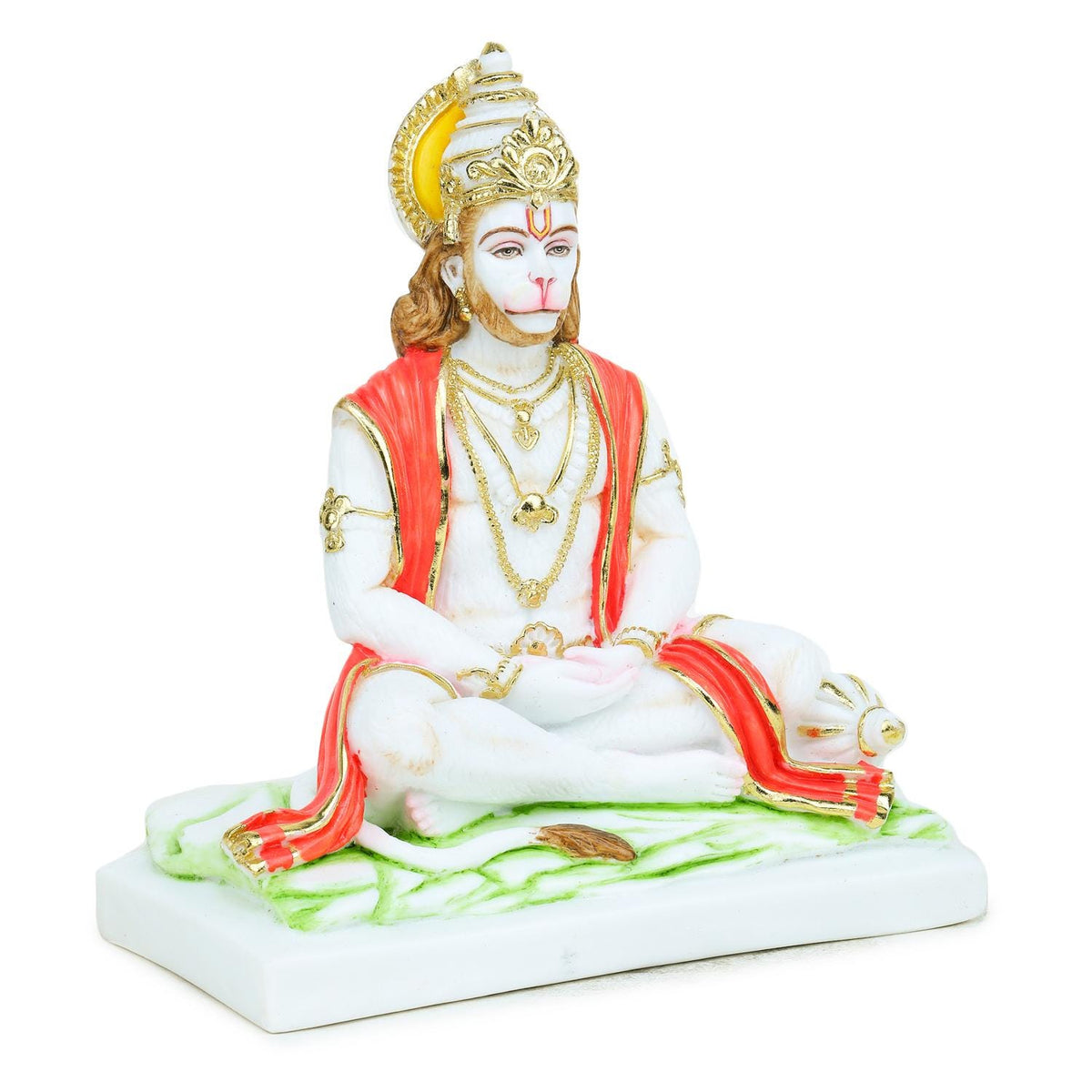 Pure Makrana Cultured Marble Hanuman Statue 10 Inch - Meditating Lord Bajrangbali Idol