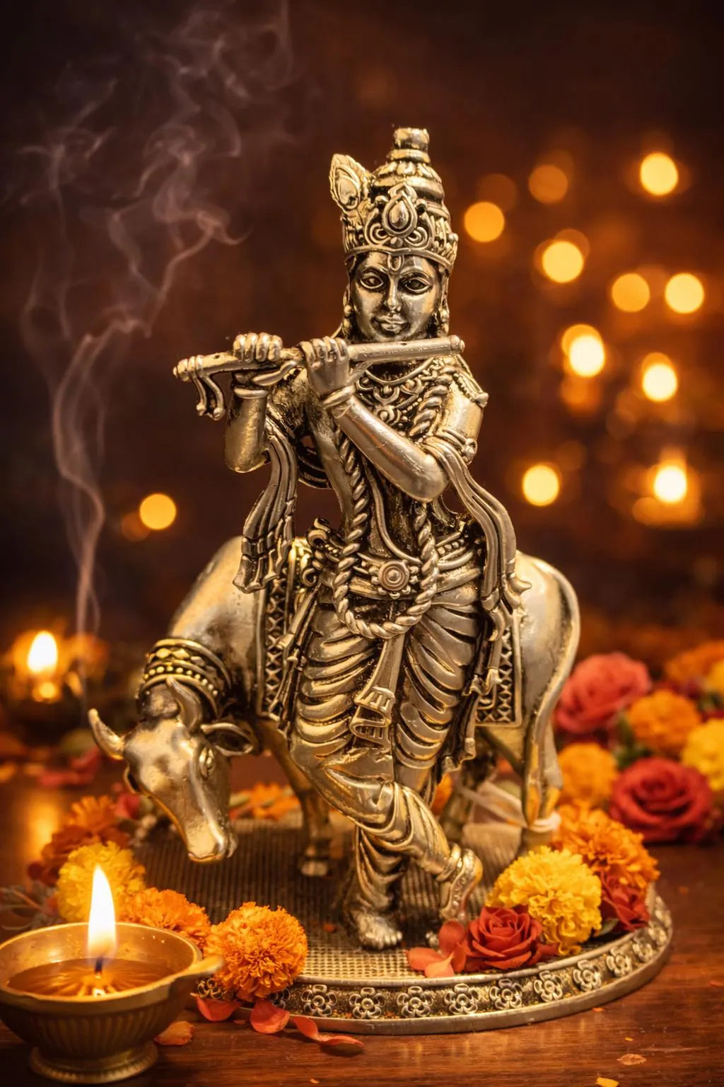German Silver Krishna Statue 5 Inch 1
