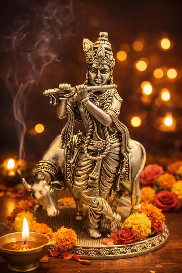 German Silver Krishna Statue 5 Inch 1