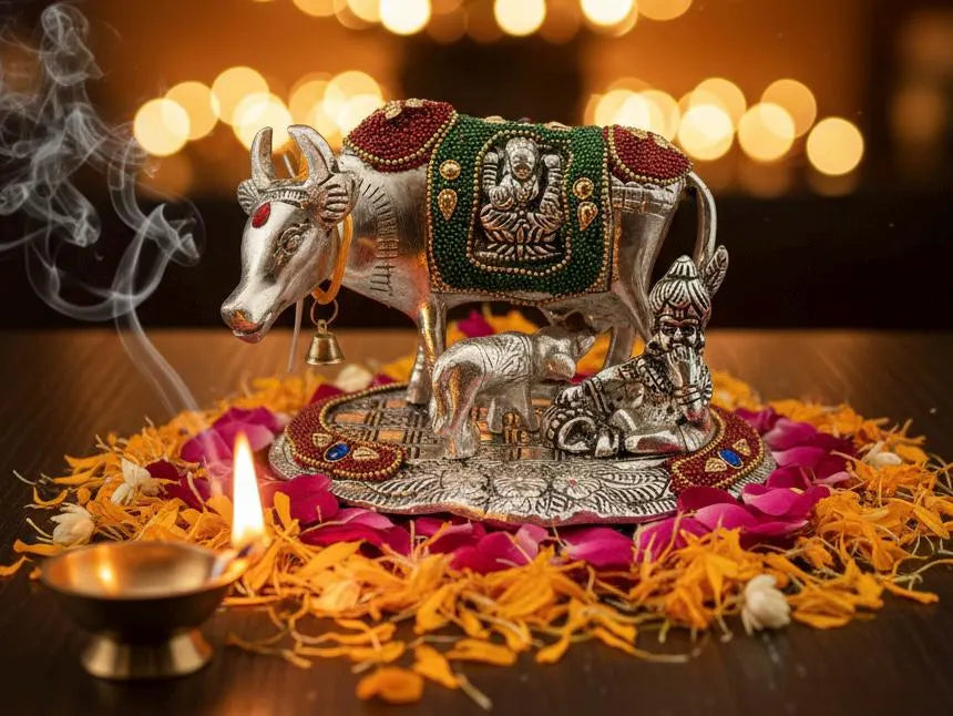 German Silver Kamadhenu Bal Gopal Statue 1