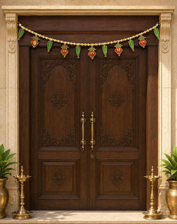 Shubh Labh Ganesha Kalash Door Toran 40" | Gold Pearl Indian Bandhanwar | Diwali Ganpati Puja Janmashtami Pongal Mandir Entrance Decor