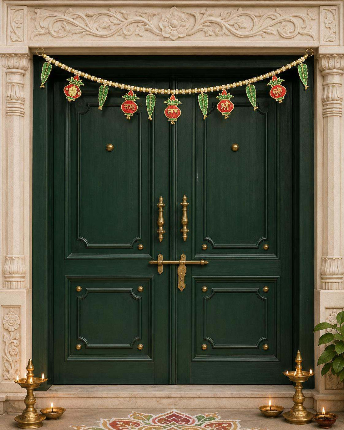 Shubh Labh Ganesha Kalash Door Toran 40" | Gold Pearl Indian Bandhanwar | Diwali Ganpati Puja Janmashtami Pongal Mandir Entrance Decor