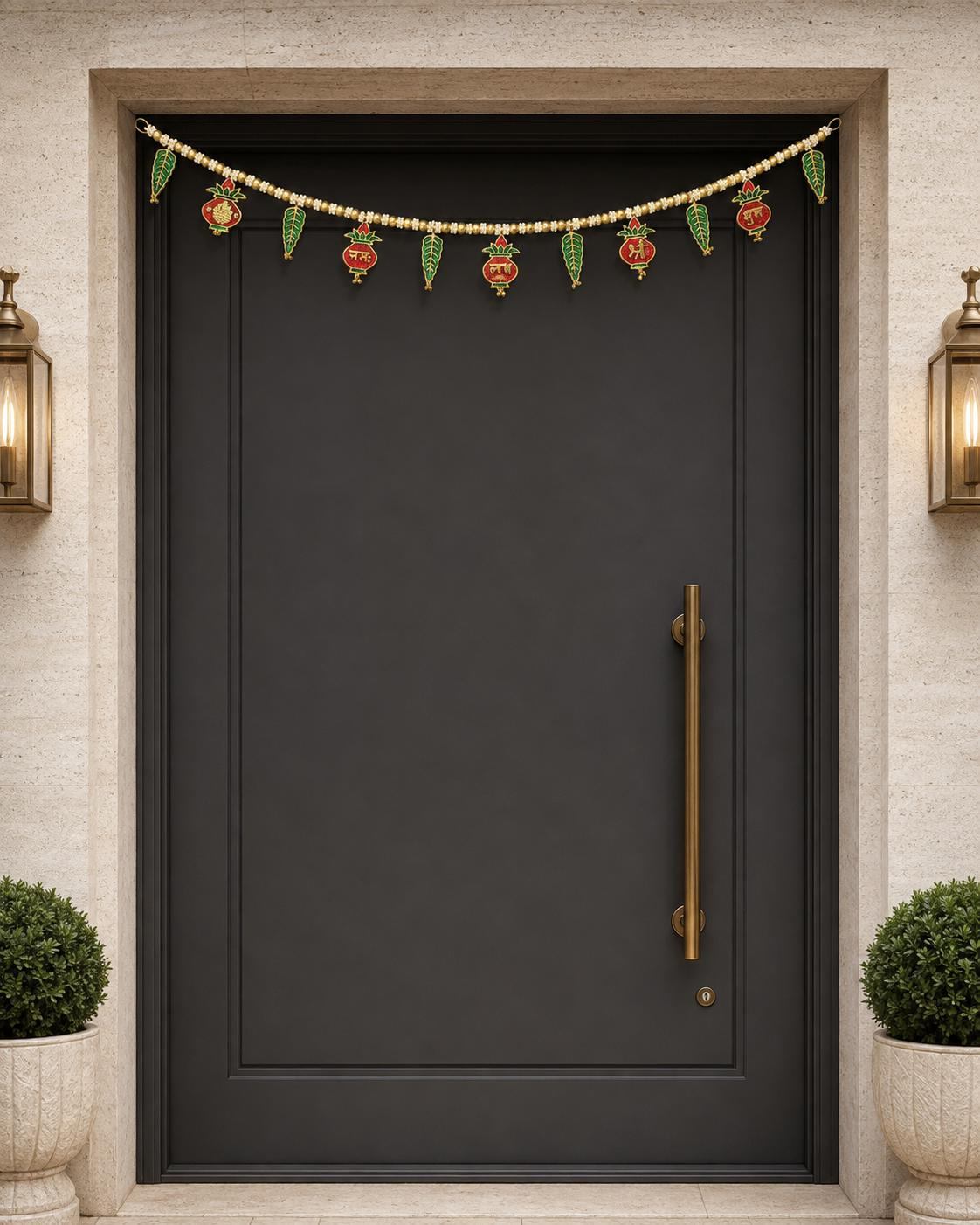 Shubh Labh Ganesha Kalash Door Toran 40" | Gold Pearl Indian Bandhanwar | Diwali Ganpati Puja Janmashtami Pongal Mandir Entrance Decor