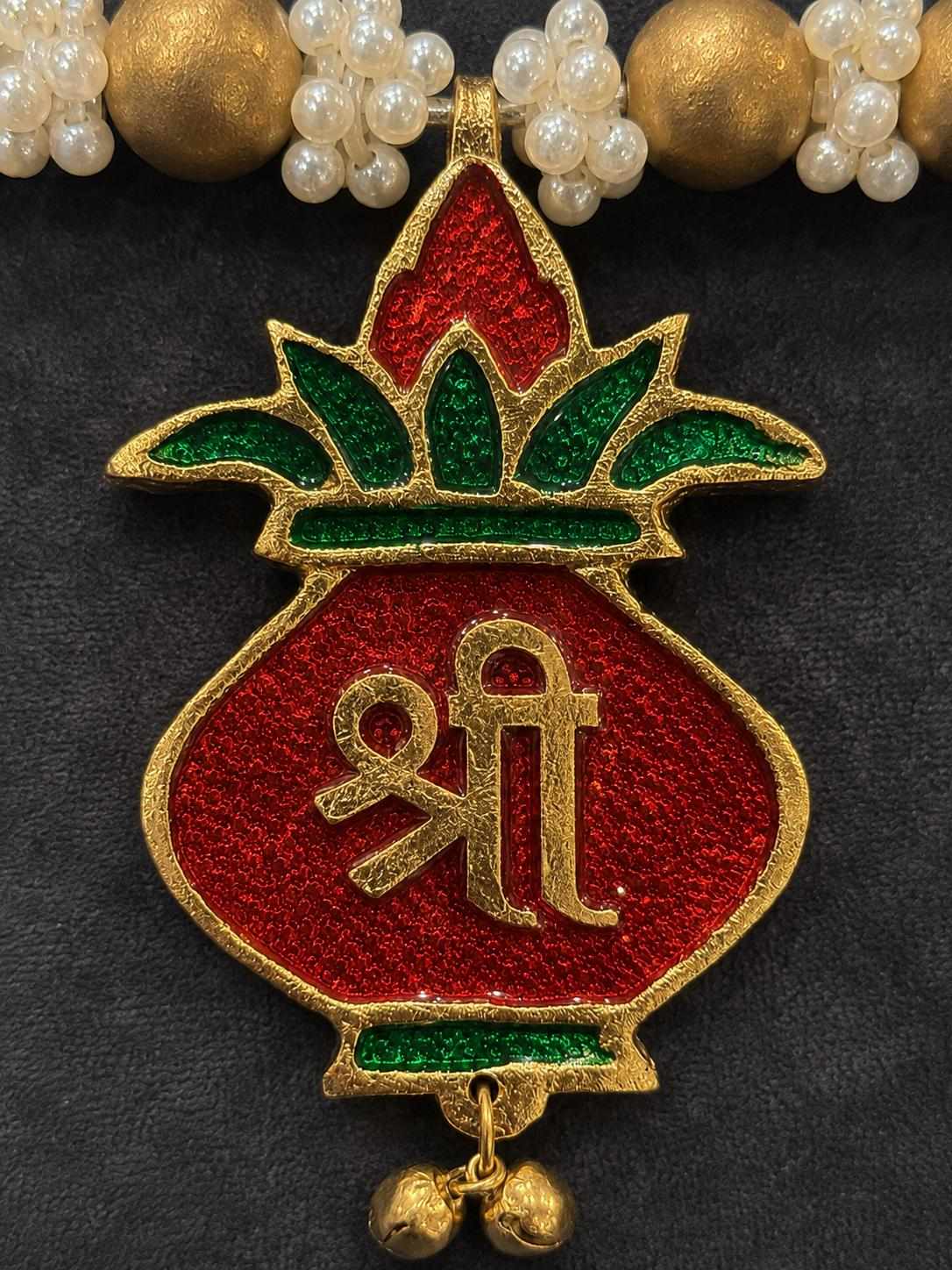 Shubh Labh Ganesha Kalash Door Toran 40" | Gold Pearl Indian Bandhanwar | Diwali Ganpati Puja Janmashtami Pongal Mandir Entrance Decor