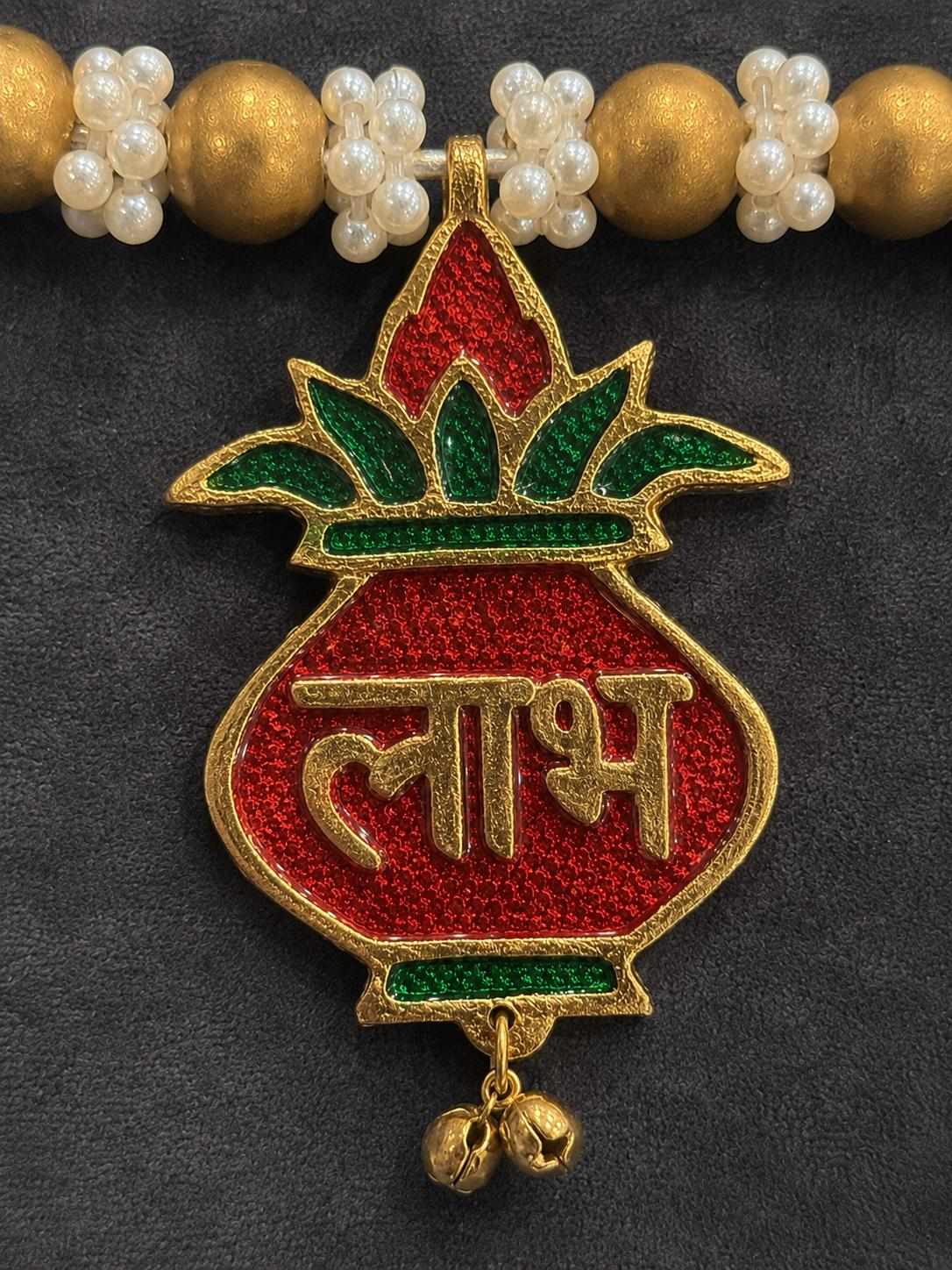 Shubh Labh Ganesha Kalash Door Toran 40" | Gold Pearl Indian Bandhanwar | Diwali Ganpati Puja Janmashtami Pongal Mandir Entrance Decor