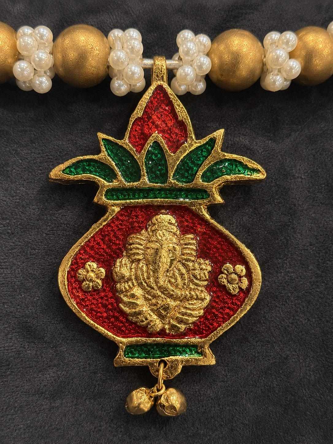 Shubh Labh Ganesha Kalash Door Toran 40" | Gold Pearl Indian Bandhanwar | Diwali Ganpati Puja Janmashtami Pongal Mandir Entrance Decor