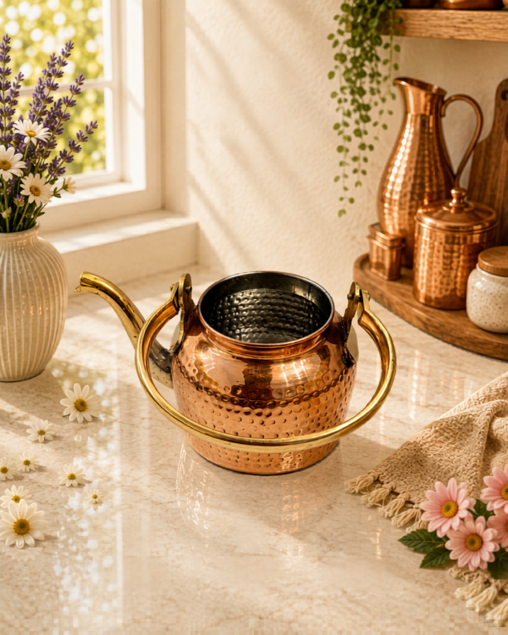 Hammered Solid Copper Tea Kettle – Handcrafted Stovetop Teapot (1.6 Qt)