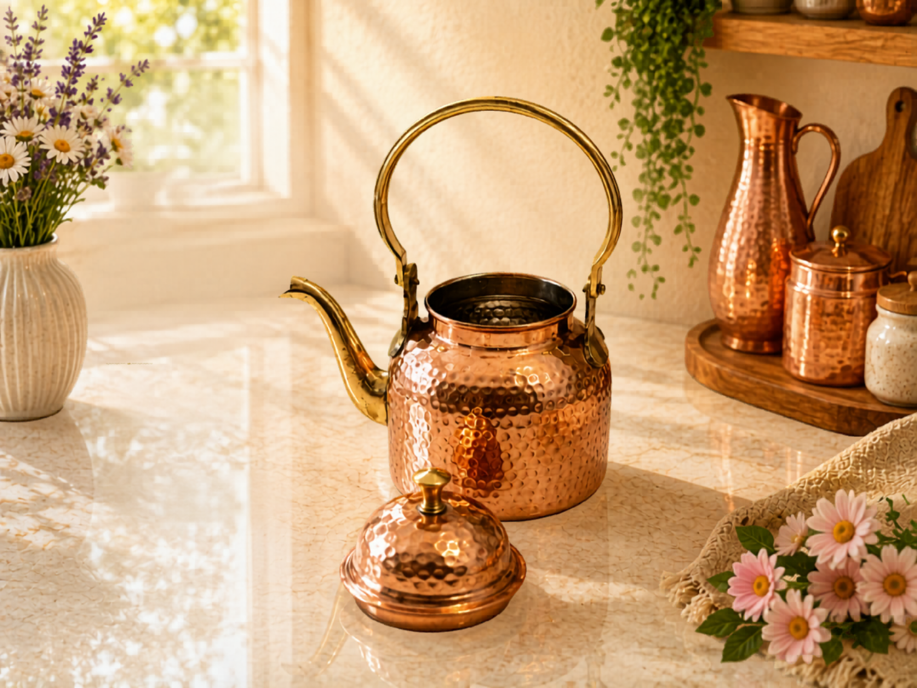 Hammered Solid Copper Tea Kettle – Handcrafted Stovetop Teapot (1.6 Qt)
