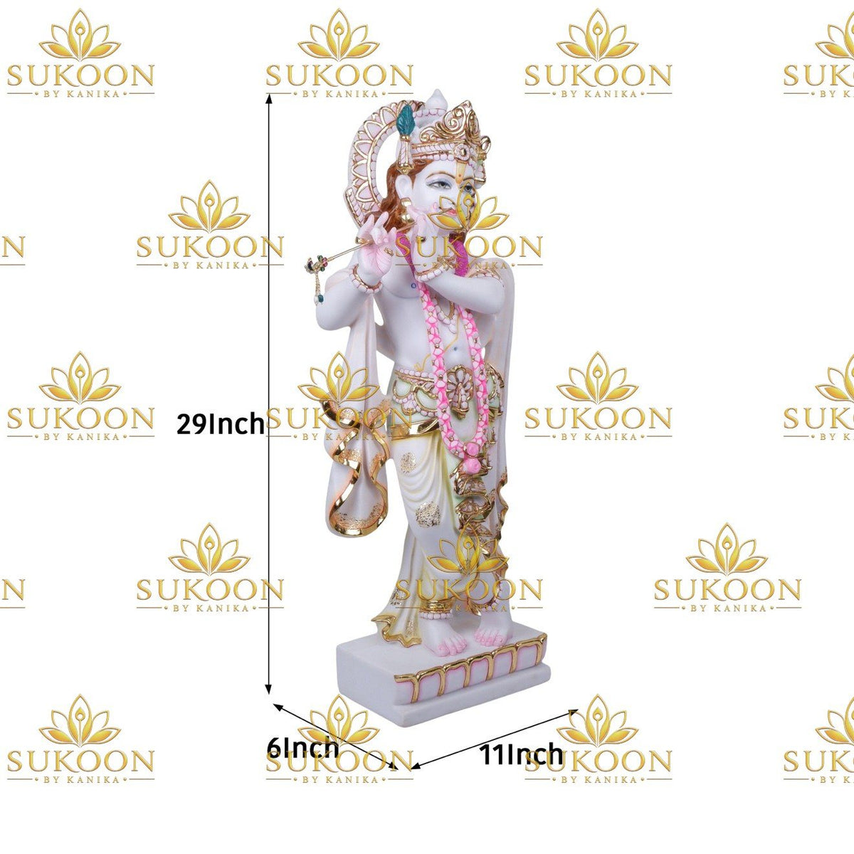 Lord Krishna statue dimensions 29 inch height 11 inch width 6 inch depth