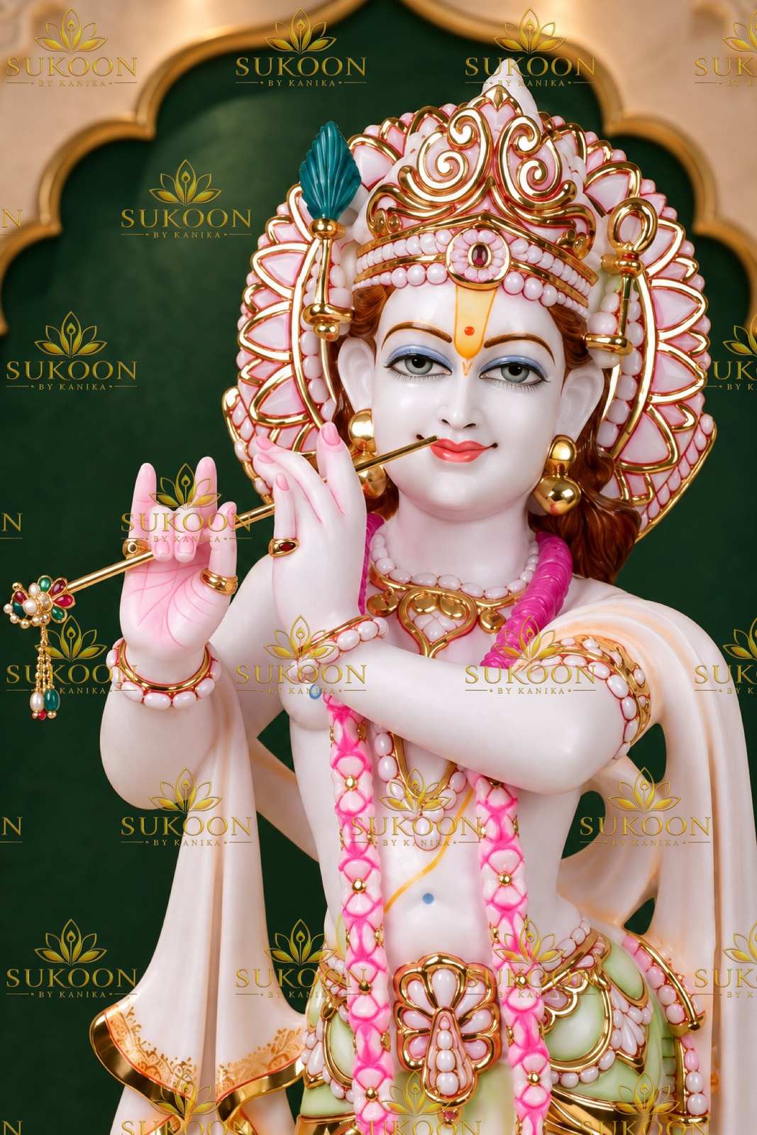 Lord Krishna statue 29 inch pure Makrana cultured marble full front view with flute