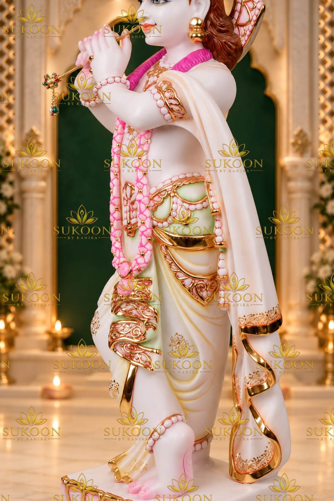 Krishna idol side profile with flute Makrana marble statue