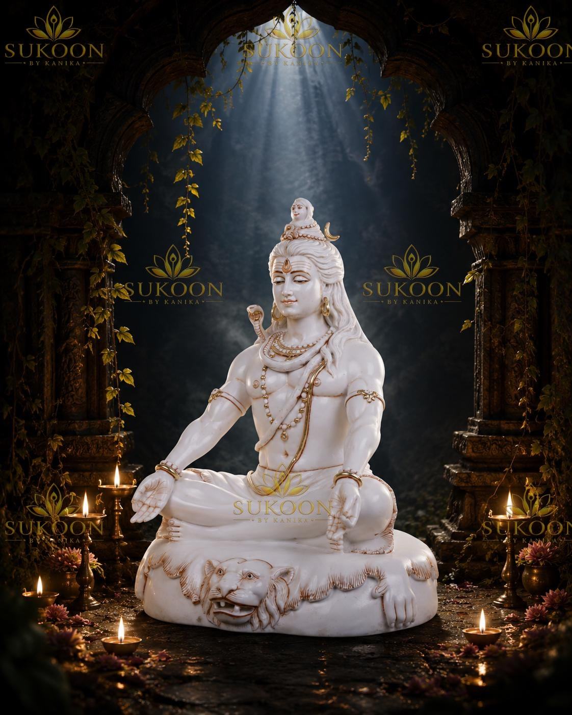 Adiyogi Shiva statue front view, pure Makrana marble Mahadev murti for temple decor