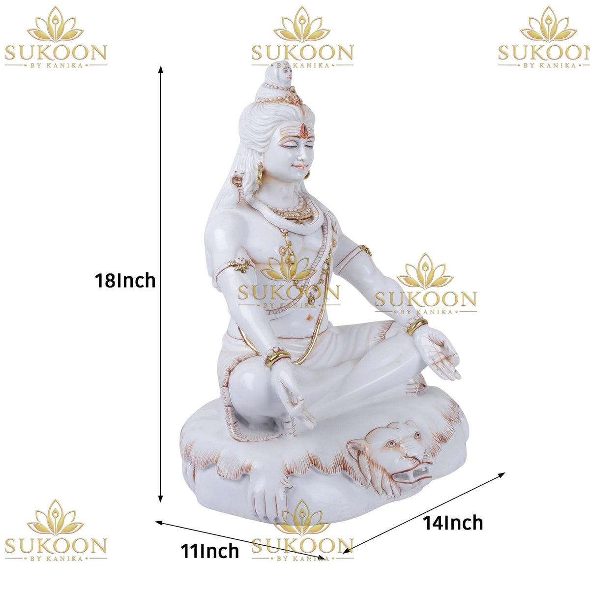 18 inch Mahadev murti dimensions 18x11x14 inch, Makrana marble Shiva statue size guide