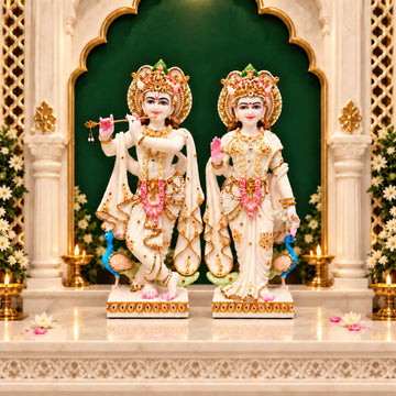 Radha Krishna statue pair 24 inch Pure Makrana Cultured Marble in home mandir