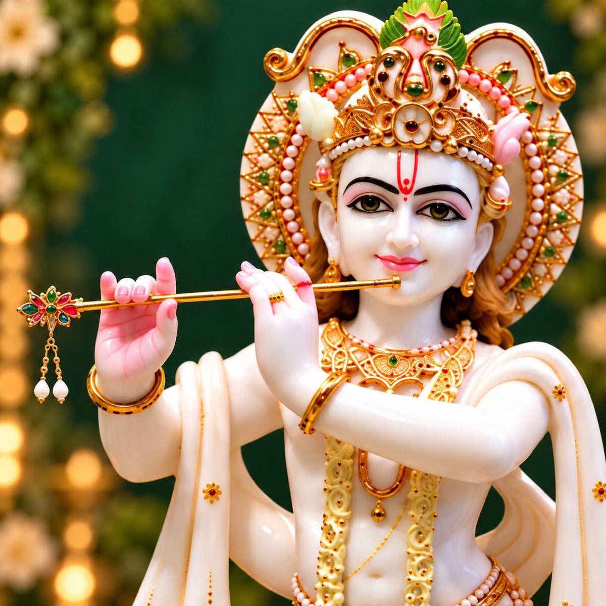 Krishna playing flute closeup Radha Krishna 2ft marble statue
